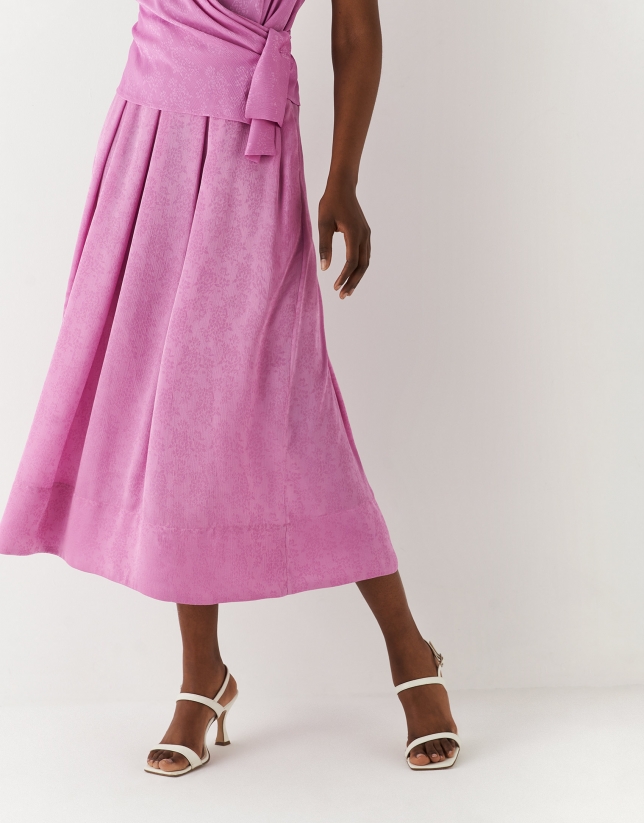 Lilac jacquard pleated midi skirt