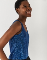 Blue sleeveless top with sequins