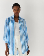 Long cotton voile shirt with blue and white stripes