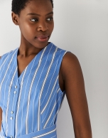 Vestido midi camisero algod&oacute;n rayas azul/blanco