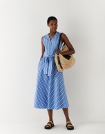 Vestido midi camisero algod&oacute;n rayas azul/blanco