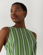 Cotton flounce dress with green and white stripes
