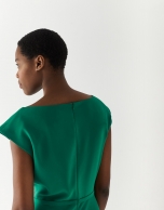 Black crepe straight dress with boat neck