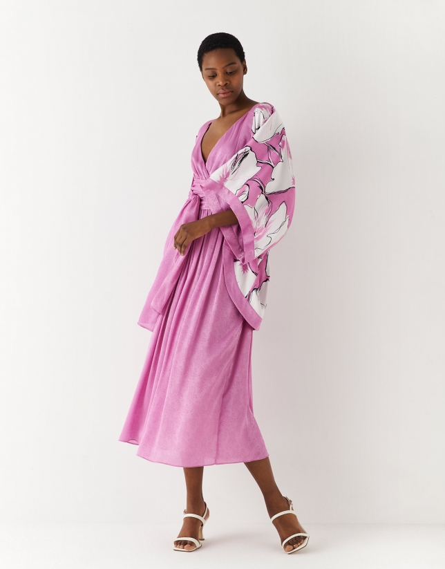 Vestido escote cruzado jacquard lila