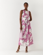 Vestido midi escote barco twill estampado floral lila