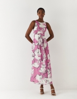 Vestido midi escote barco twill estampado floral lila