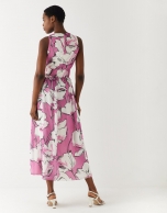 Vestido midi escote barco twill estampado floral lila