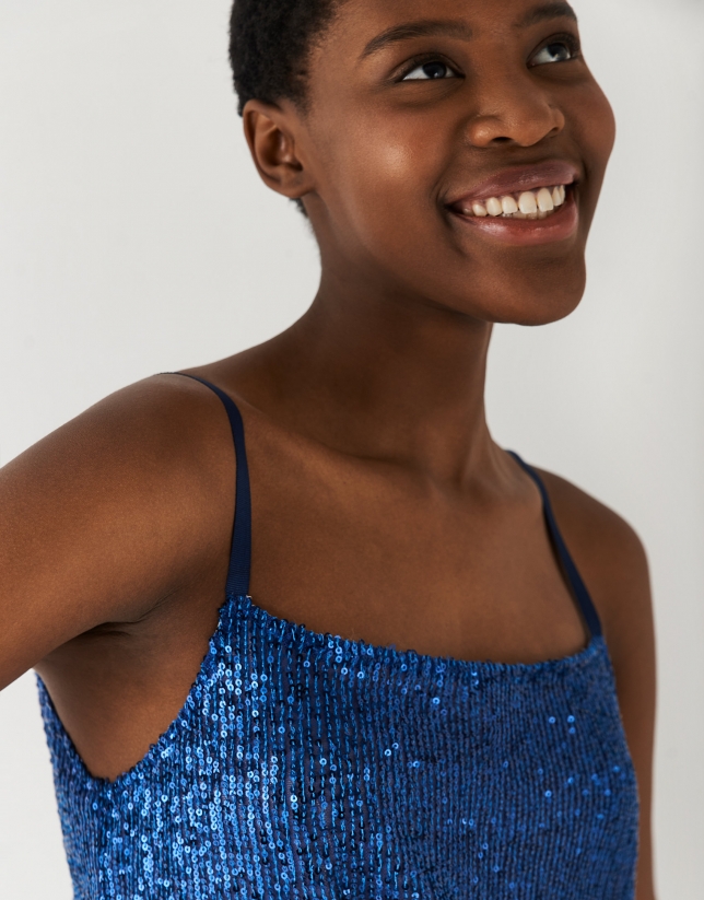 Blue dress with halter top and sequins