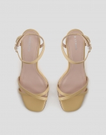 Pastel yellow square heel sandals