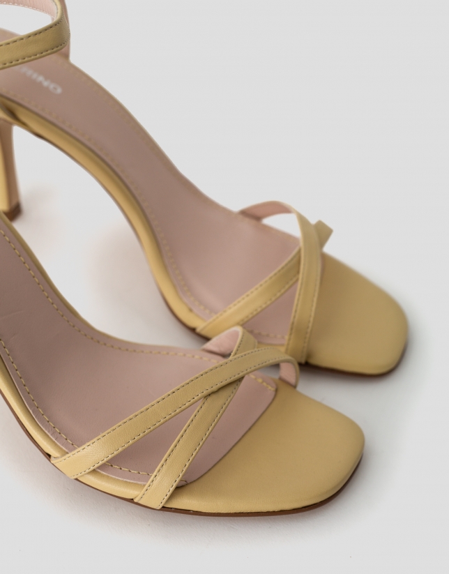 Pastel yellow square heel sandals