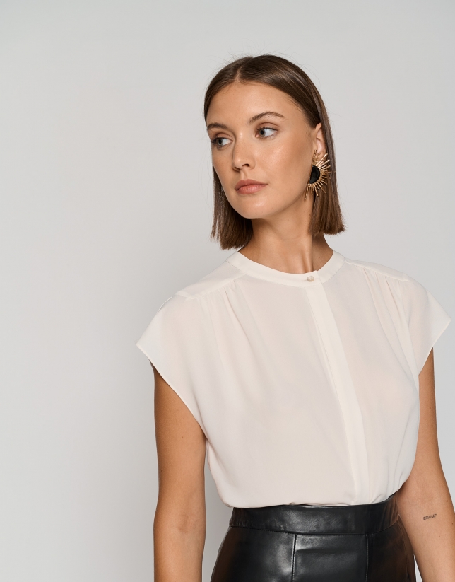 Beige sleeveless chiffon top