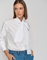 Camisa manga larga con lazada algodón jacquard blanco