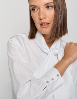 Camisa manga larga con lazada algodón jacquard blanco