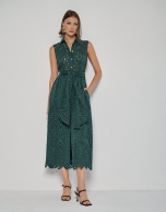Green sleeveless shirtwaist dress with Swiss lace embroidery