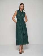 Green sleeveless shirtwaist dress with Swiss lace embroidery