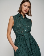 Green sleeveless shirtwaist dress with Swiss lace embroidery