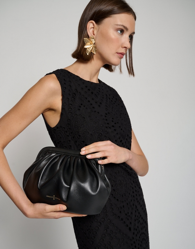 Vestido midi sin mangas bordado suizo negro