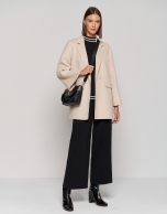 Beige three-quarter double-faced cloth parka