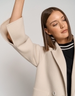 Beige three-quarter double-faced cloth parka