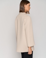 Beige three-quarter double-faced cloth parka