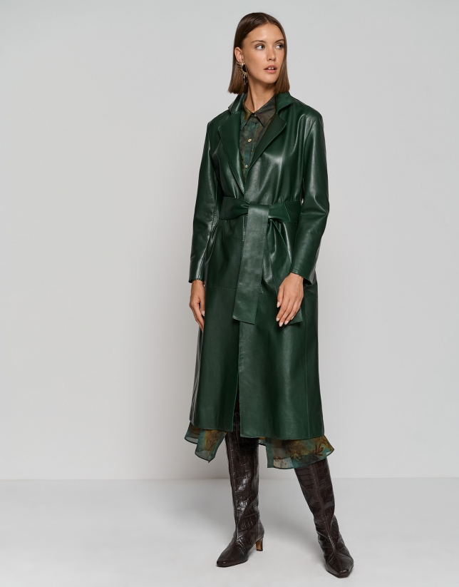 Long dark green napa raincoat