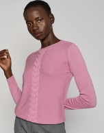 Jersey punto lana rosa con trenzado delantero