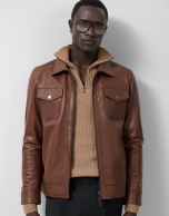 Brown nappa leather jacket with chest pockets