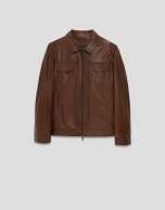 Brown nappa leather jacket with chest pockets