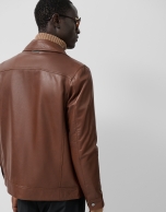 Brown nappa leather jacket with chest pockets