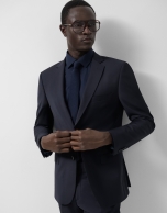 Navy blue fake plain slim fit half canvas suit