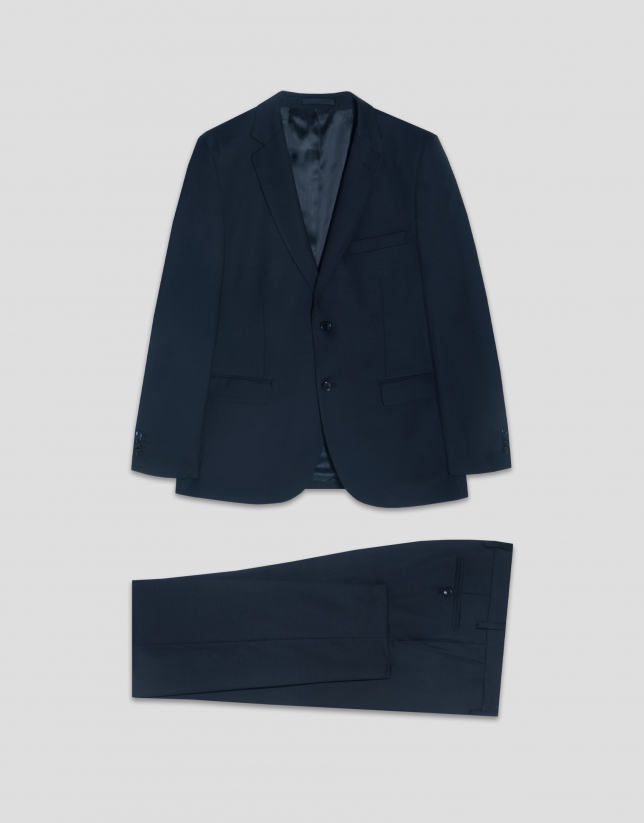 Navy blue fake plain slim fit half canvas suit