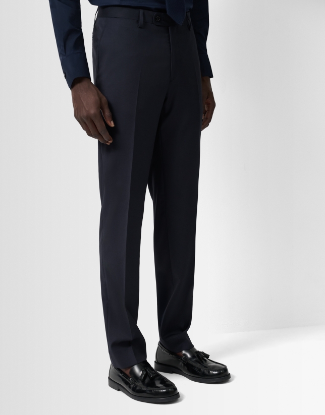 Navy blue fake plain slim fit half canvas suit