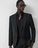 Slim fit half canvas suit in plain black