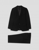 Slim fit half canvas suit in plain black