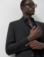 Slim fit half canvas suit in plain black