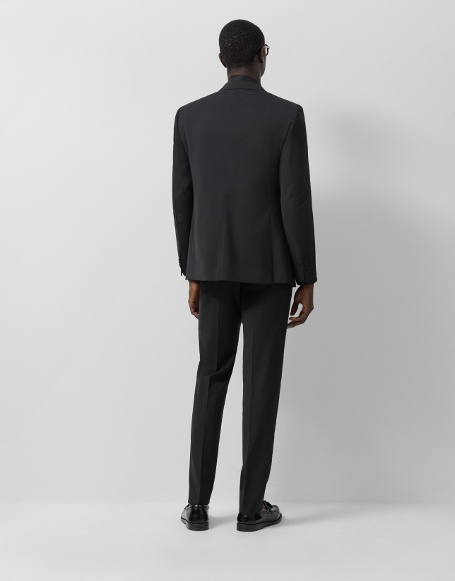 Slim fit half canvas suit in plain black