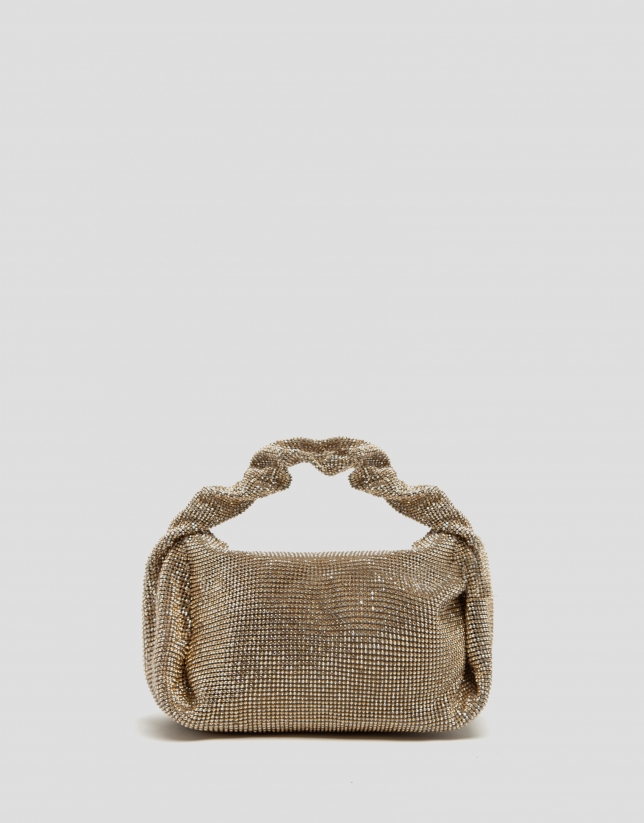 Ariana Crystal Mesh gold clutch bag