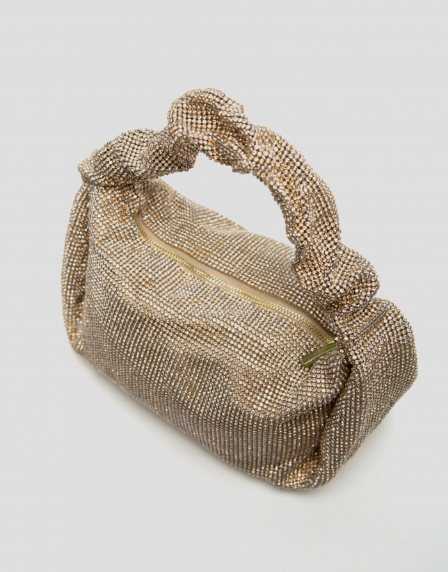 Ariana Crystal Mesh gold clutch bag