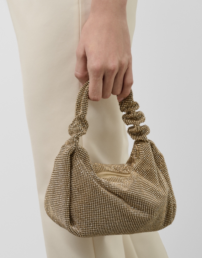 Ariana Crystal Mesh gold clutch bag