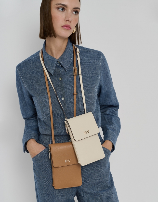 Bolso portamóvil Crafts  piel cámel