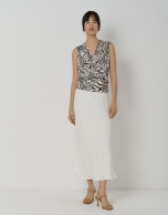 Beige twill flare midi skirt