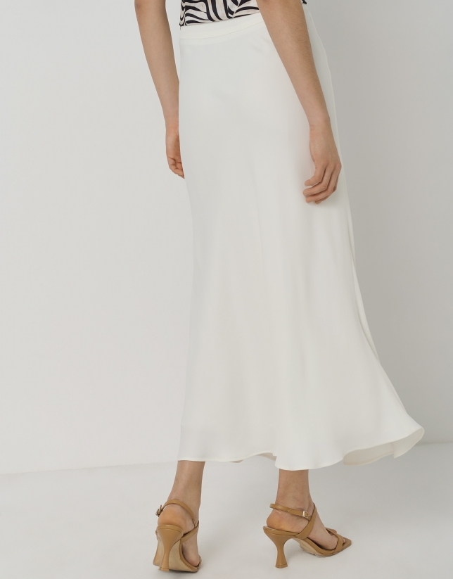 Beige twill flare midi skirt