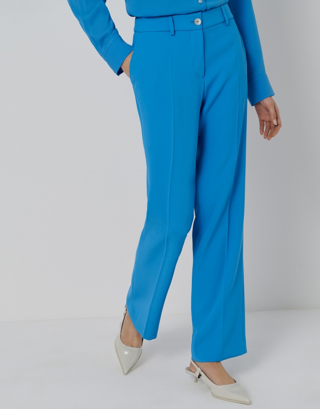 Blue straight crepe pants