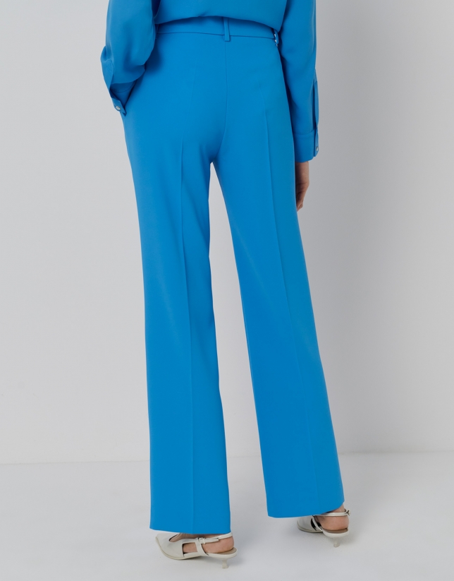Blue straight crepe pants
