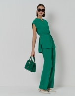 Green crepe oversize blouse with V-neck