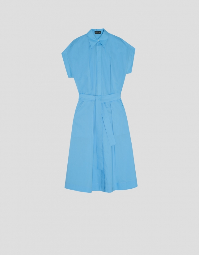 Blue midi shirtwaist dress