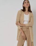 Long cream-colored ribbed knit jacket