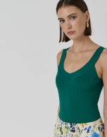 Green ribbed strapless tank top