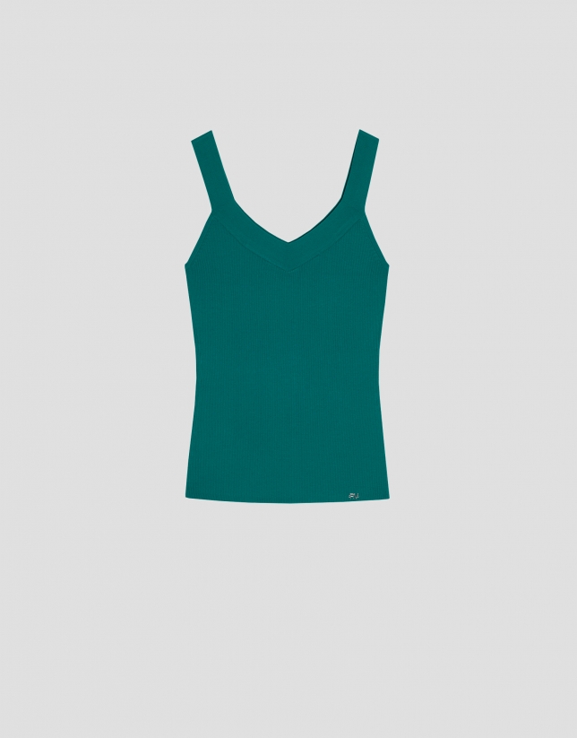 Green ribbed strapless tank top