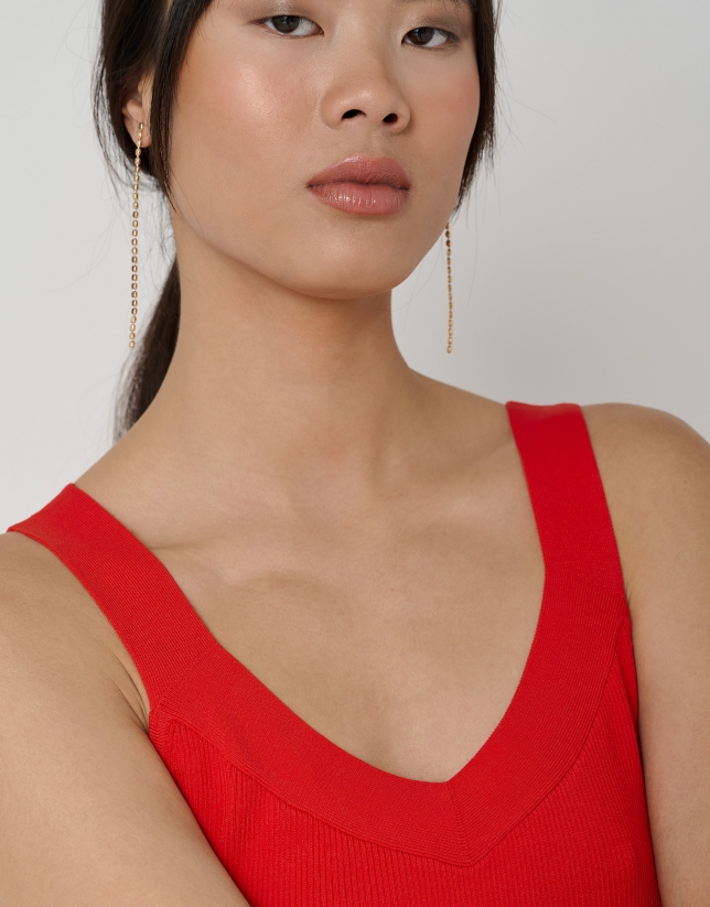 Red ribbed strapless tank top